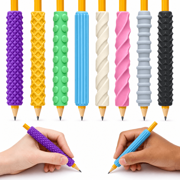 8-pack Sensory Fidget Pencil Grips, Textured Handwriting Support for Classroom Home Work