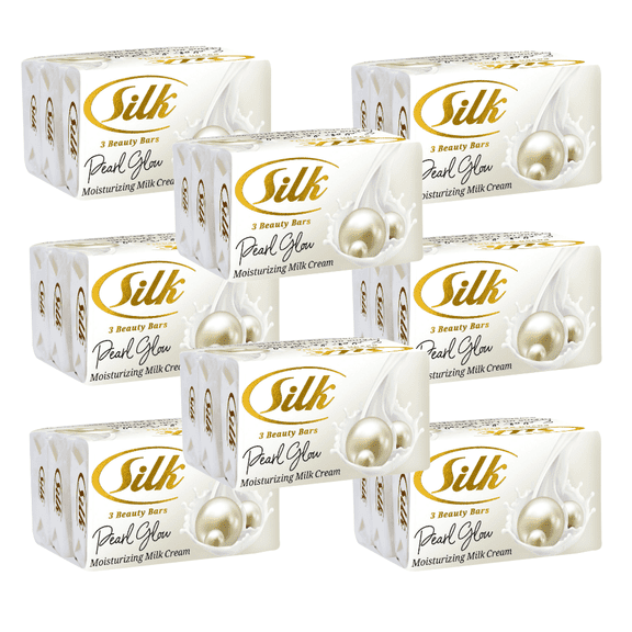 (8 pack) Silk Pearl Glow Bar Soap, Moisturizing Hand Soap with Glycerin, Gentle Cleansing, 3.53 oz, 3 bars