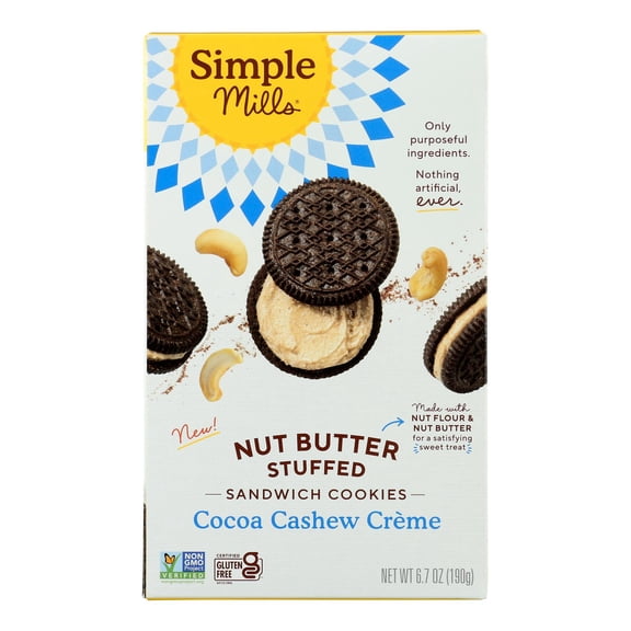 (8 pack) Simple Mills Nut Butter Stuffed Sandwich Cookies, Cocoa Cashew Creme, Gluten-Free, 6.7 oz