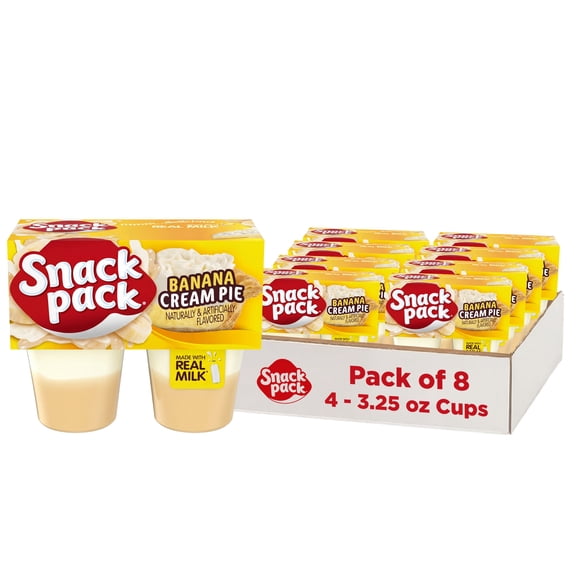 (8 pack) Snack Pack Banana Cream Pie Flavored Pudding, 3.25 oz Pudding Cups, 4 Count