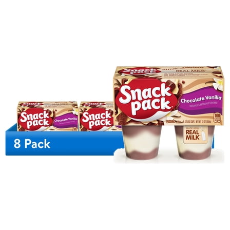 (8 pack) Snack Pack Chocolate Vanilla Flavored Pudding, 3.25 oz Pudding Cups, 4 Count