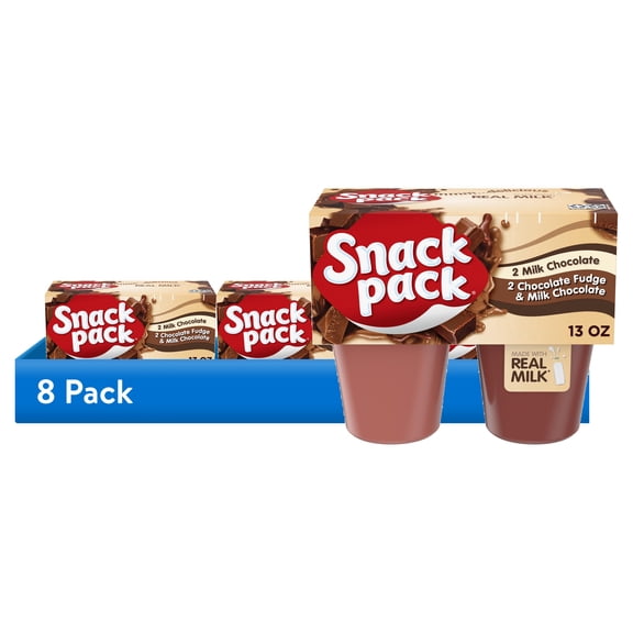 (8 pack) Snack Pack Milk Chocolate and Chocolate Fudge & Milk Chocolate Pudding, 3.25 oz Pudding Cups, 4 Count