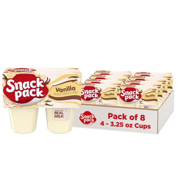(8 pack) Snack Pack Vanilla Pudding, 3.25 oz Pudding Cups, 4 Count