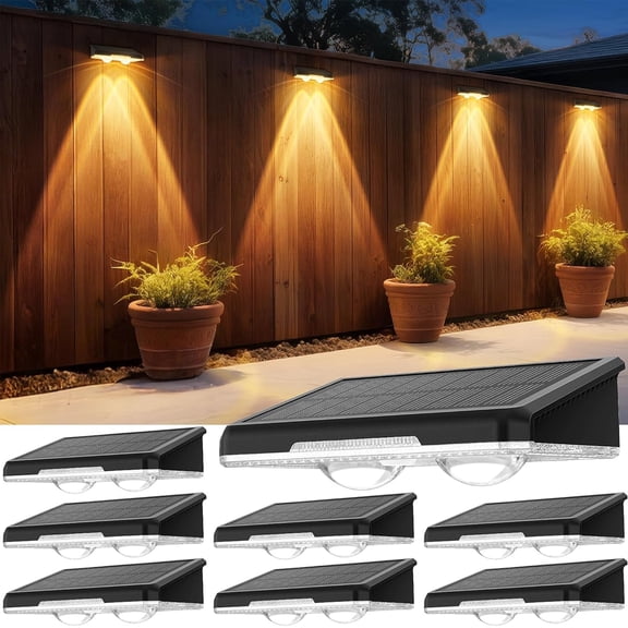 8 pack Solar Fence Lights Outdoor, 3 Modes (Warm/Neutral/Cool White), Fence Lights Solar Powered for Outside, IP65 Waterproof, Deck Lighting for Wall, Step, Patio, Pathway, Stairs