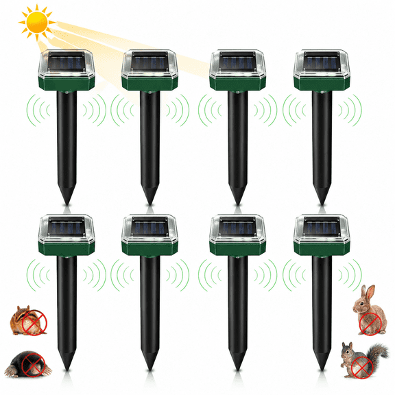 8 Pack Solar Animal Repeller, Outdoor Yard Ultrasonic Pest Repeller, IP65 Weather Resistant Solar Powered Ground Stakes for Garden, Lawn and Backyard