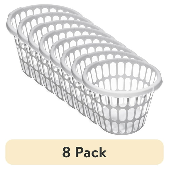 (8 pack) Starplast 1-Bushel Round Laundry Basket, White, Adult