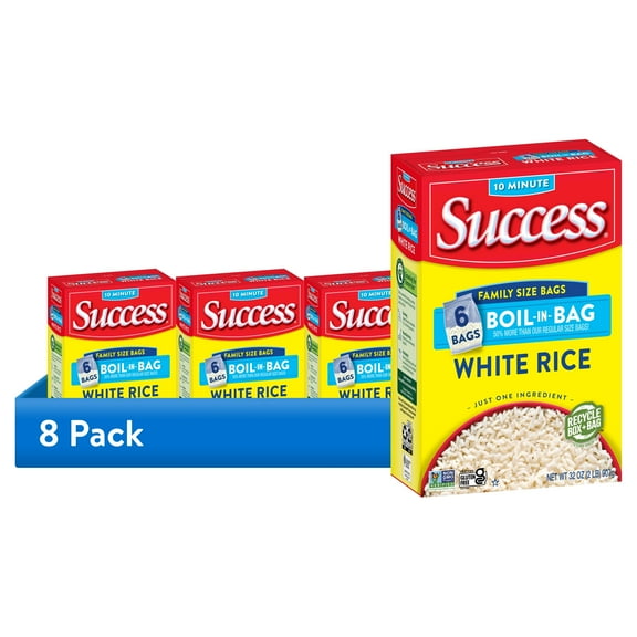 (8 pack) Success Boil-in-Bag Rice, Precooked Long Grain White Rice, Gluten Free, 32 oz, 6 Count