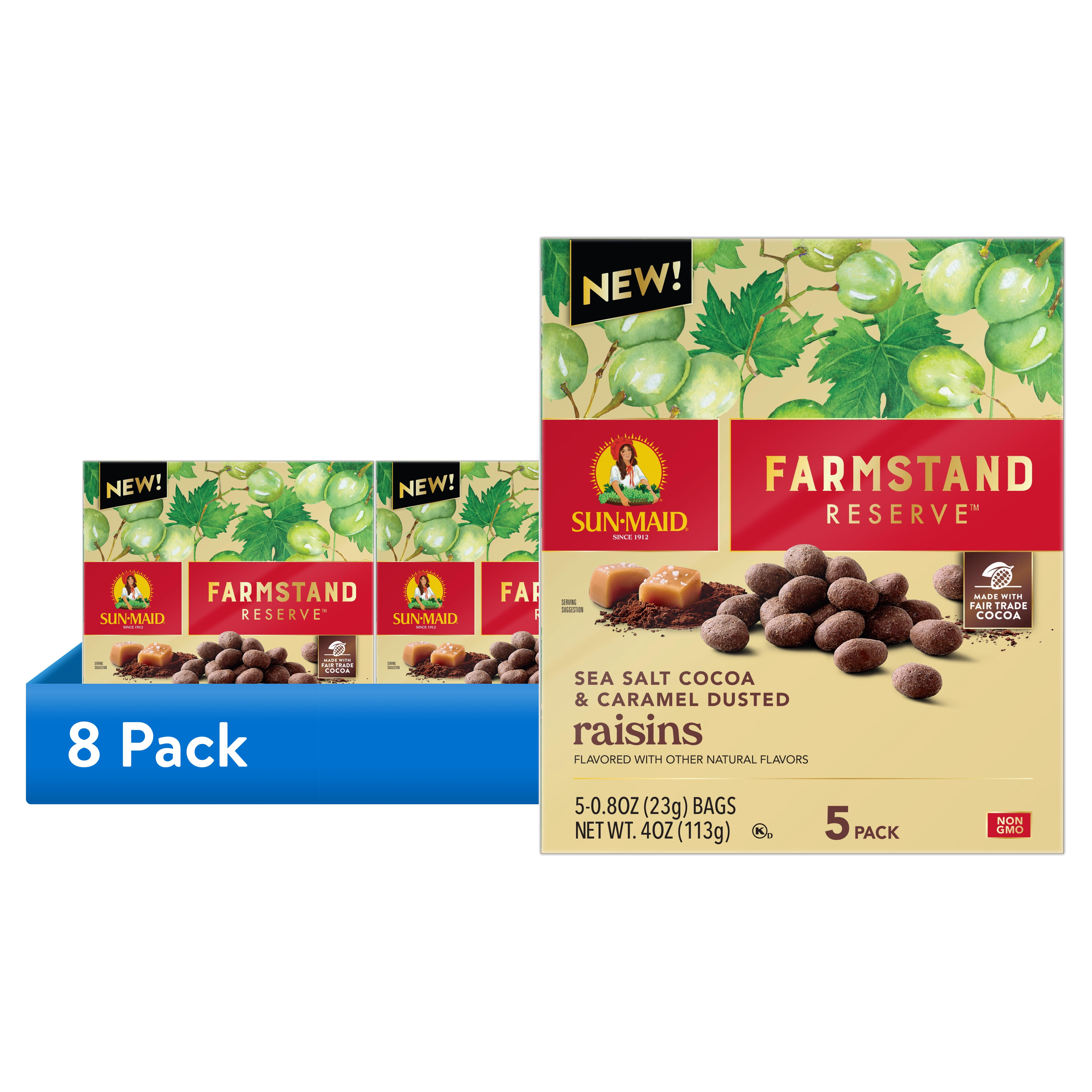(8 pack) Sun-Maid® Farmstand Reserve™ Sea Salt Coca Carmel Raisins 5-Count Box/.8oz Bag