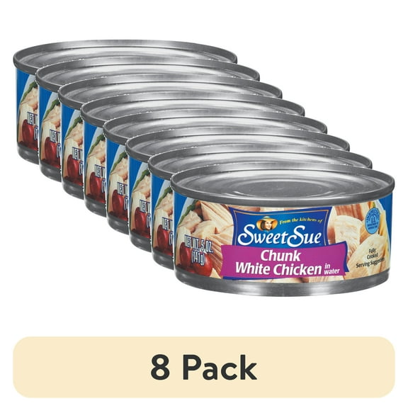 (8 pack) Sweet Sue Chunk White Chicken in Water, Gluten Free, 11g Protein Per Serving, Shelf Stable Can, 5 oz