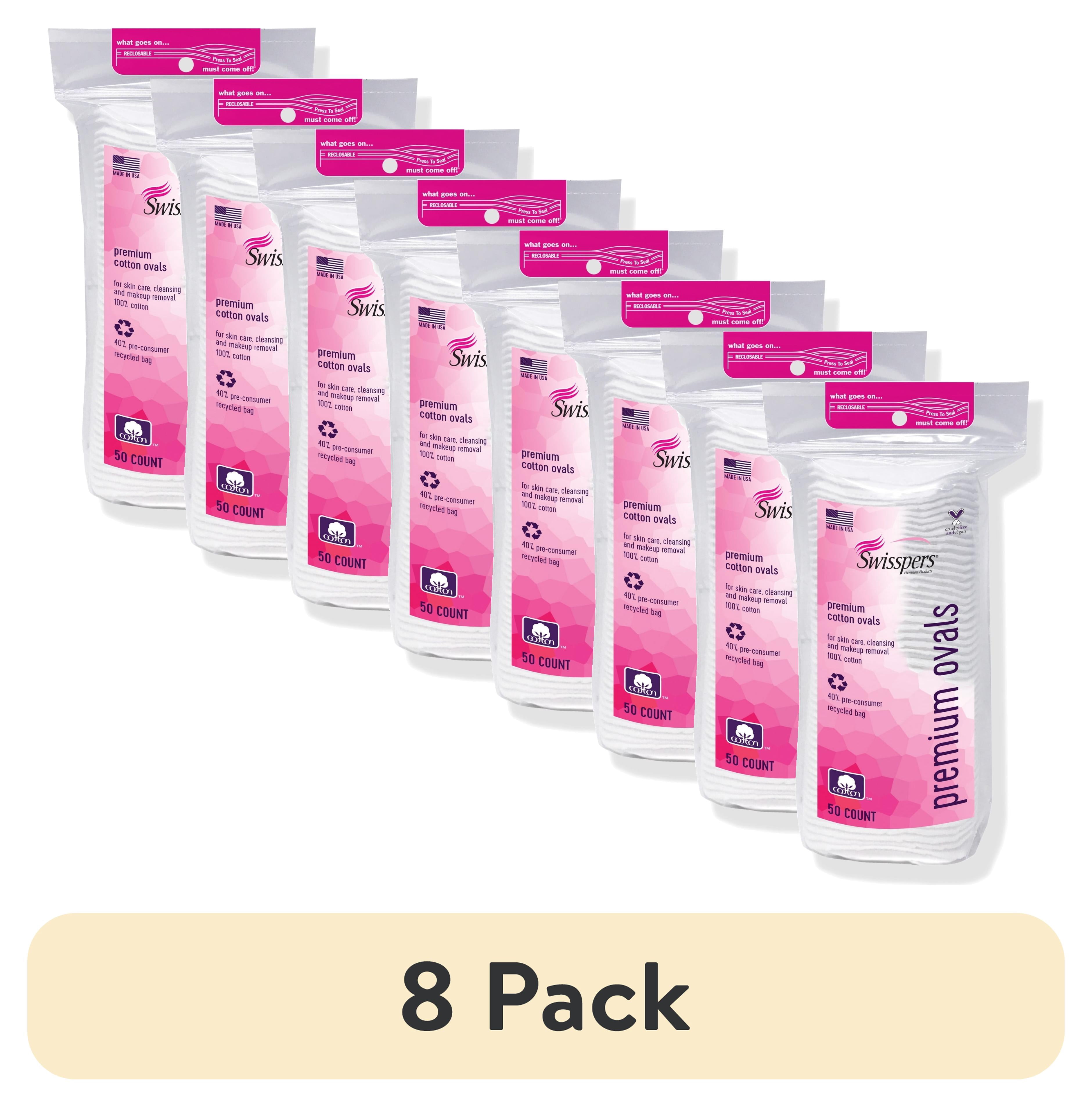 (8 pack) Swisspers Premium Cotton Ovals, 100% Chlorine Free Cotton, Dermatologist Tested, Soft, Strong, Sensitive Skin Safe, Absorbent, Hypoallergenic, Cruelty-Free, Vegan, Paraben Free, 50 Pads