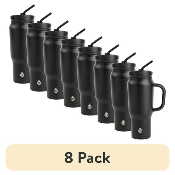 (8 pack) TAL 30oz Stainless Steel Basin Travel Mug with Silicone Straw, Black
