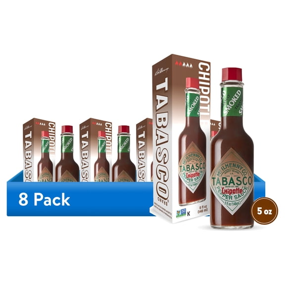 (8 pack) Tabasco Chipotle Pepper Sauce, 5 oz Regular Glass Bottle Containing Liquid Hot Sauce, Gluten Free