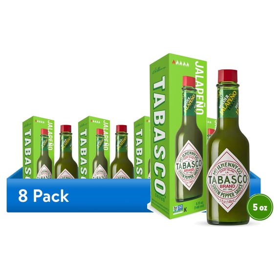 (8 pack) Tabasco Green Pepper Sauce, 5 fl oz Regular Glass Bottle, Gluten Free