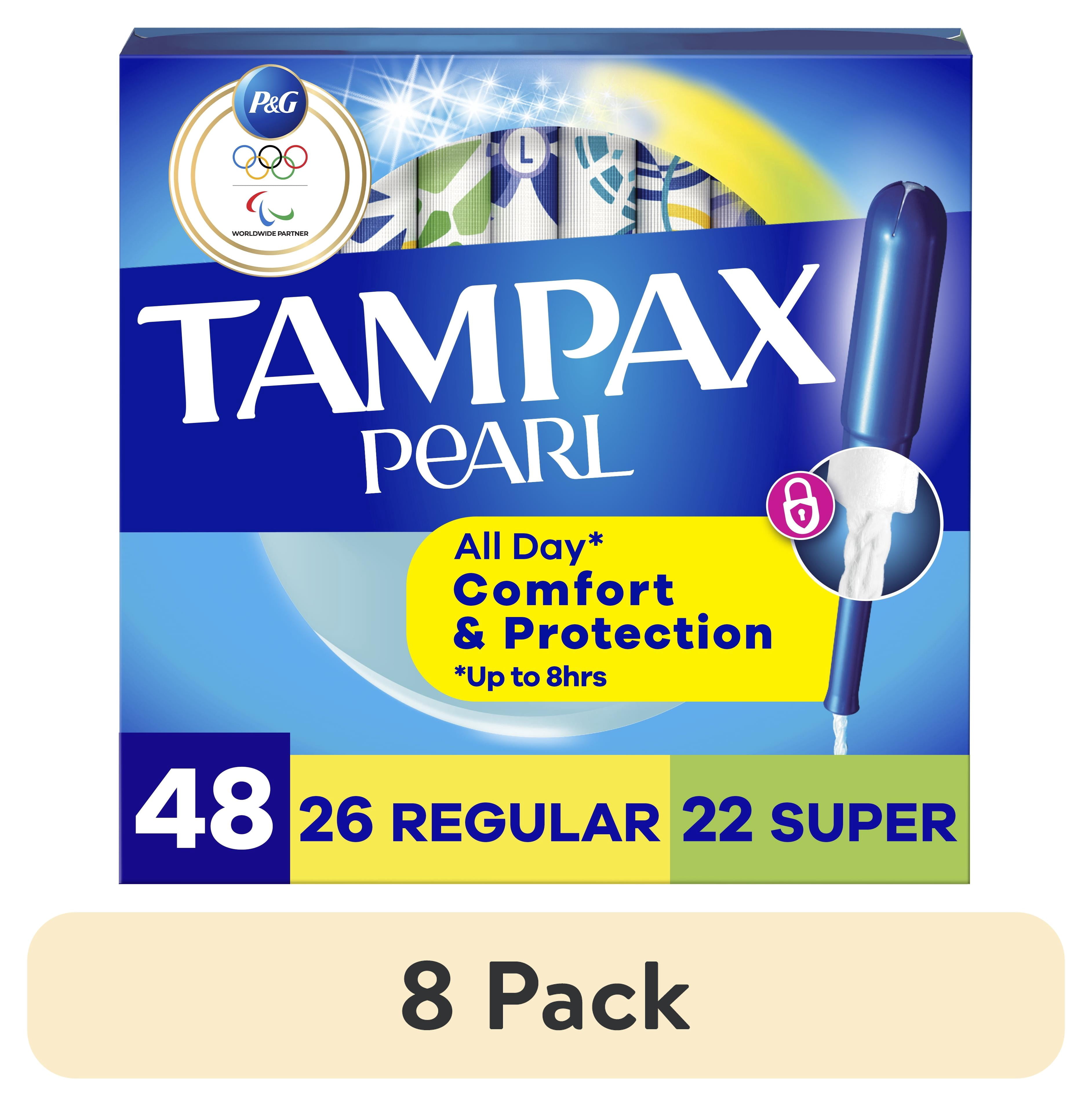 (8 pack) Tampax Pearl Tampons Multipack, with LeakGuard Braid, Regular/Super Absorbency, Unscented, 48 Count