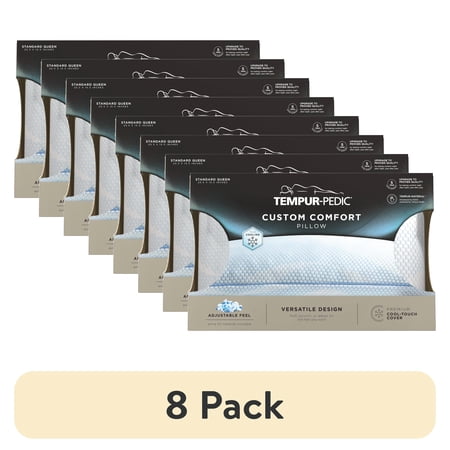 (8 pack) Tempur-Pedic Custom Comfort Bed Pillow and Cooling, Adjustable Support, Standard/Queen, Adult