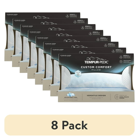 (8 pack) Tempur-Pedic Custom Comfort Bed Pillow and Cooling, Adjustable Support, Standard/Queen, Adult