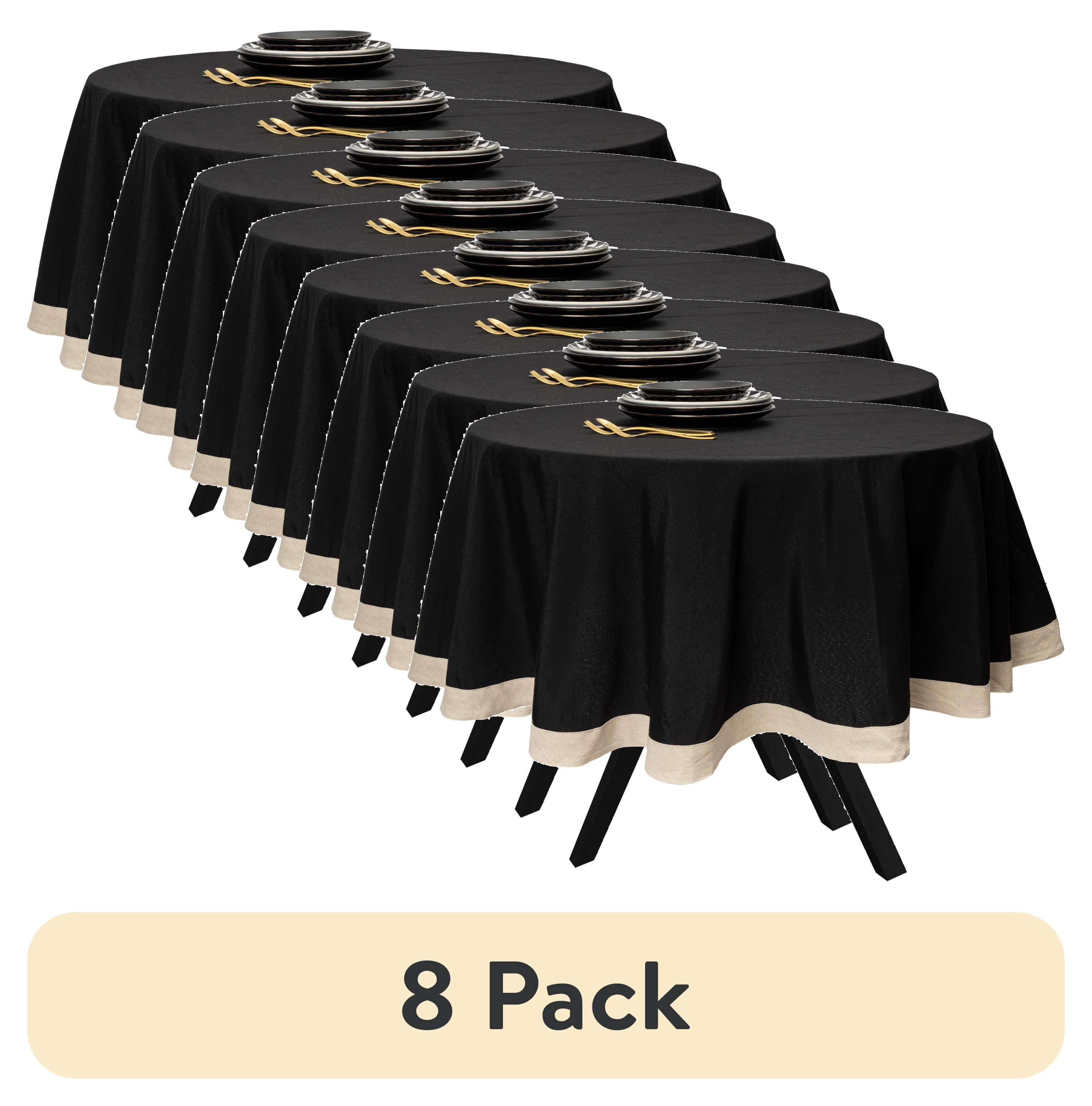 (1 pack) Thyme & Table 70" Round Tablecloth, Black with Gold Lurex Border