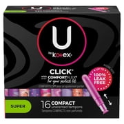 (8 pack) U by Kotex Click Compact Tampons, Super, Unscented, 16 Count
