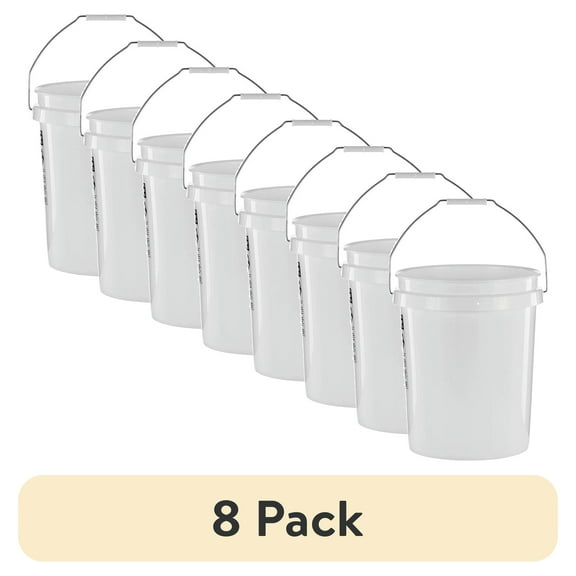 (8 pack) United Solutions 5 Gallon Round Utility Bucket, Comfort Handle, Plastic, White, PN0149, 1 Each