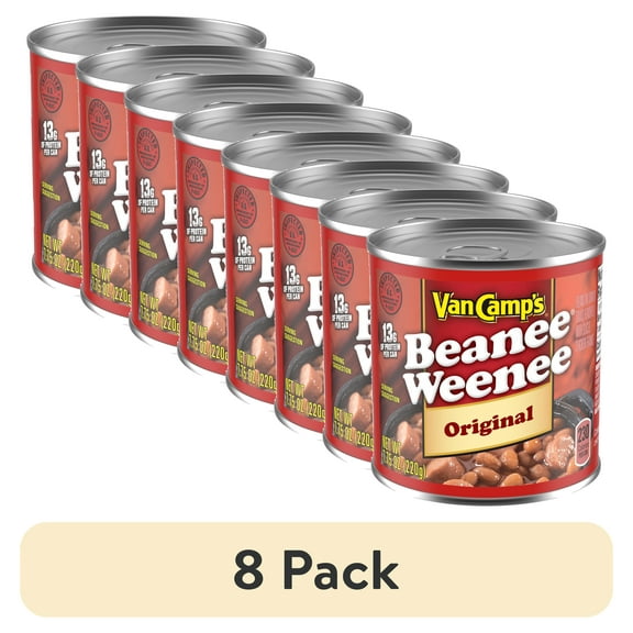(8 pack) Van Camp's Original Beanee Weenee, 13g Protein Per Serving, Canned Food, 7.75 oz. Can