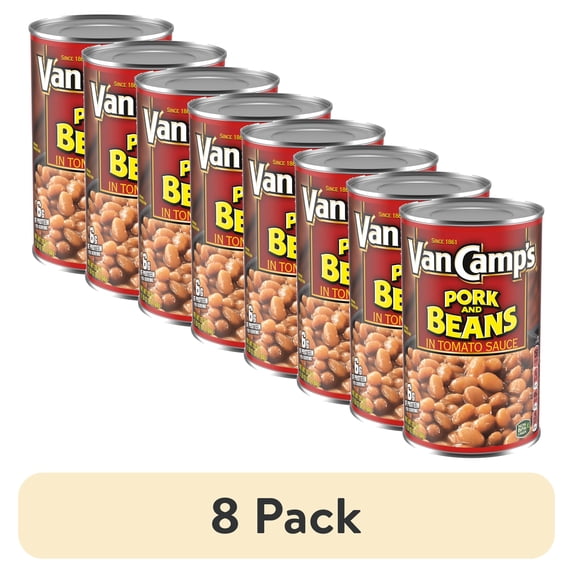 (8 pack) Van Camp's Pork and Beans, 6g Protein Per Serving, Canned Beans, 28 oz. Can