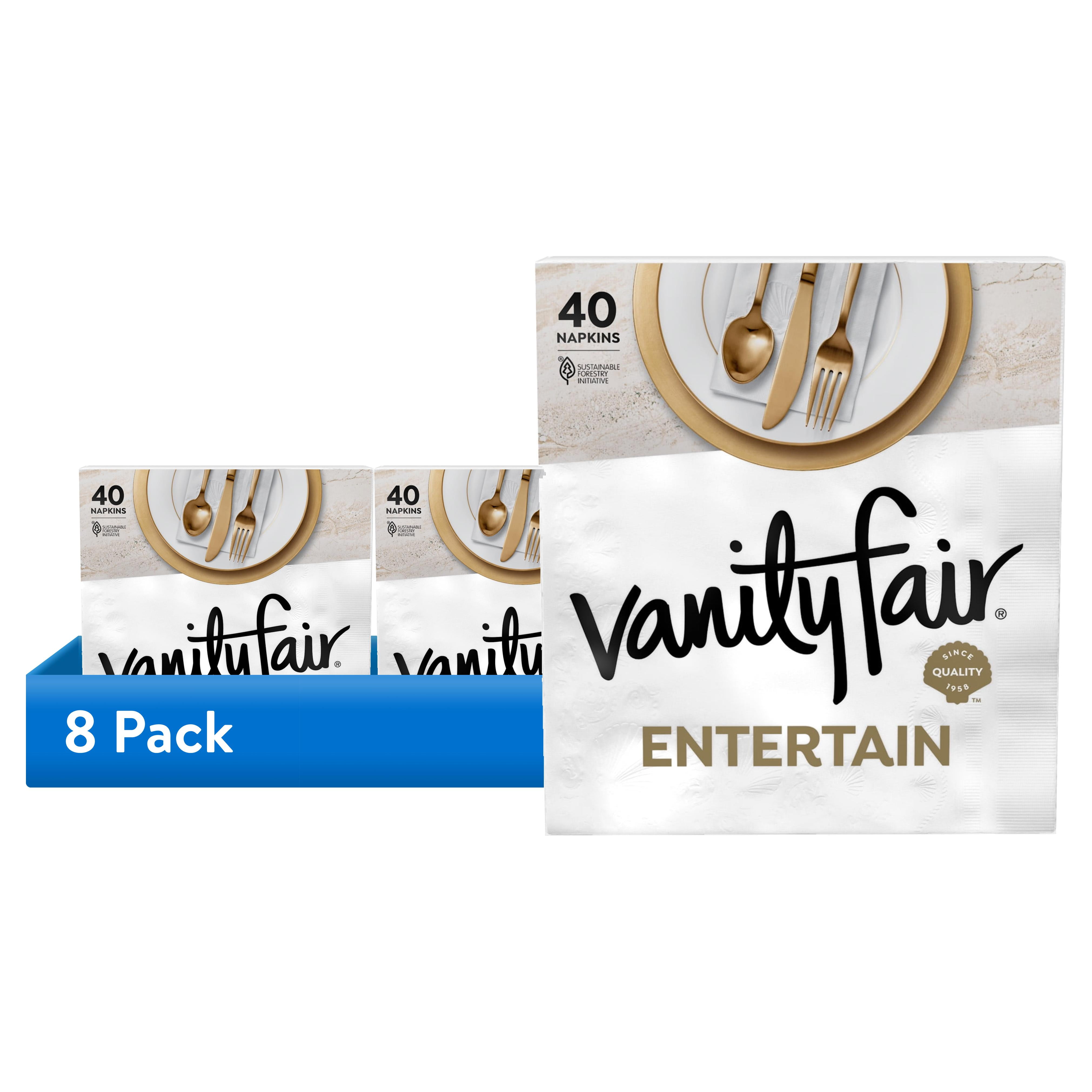 (8 pack) Vanity Fair Entertain 8.5 in x 7.5 in 3-Ply White Napkins (40 Count)