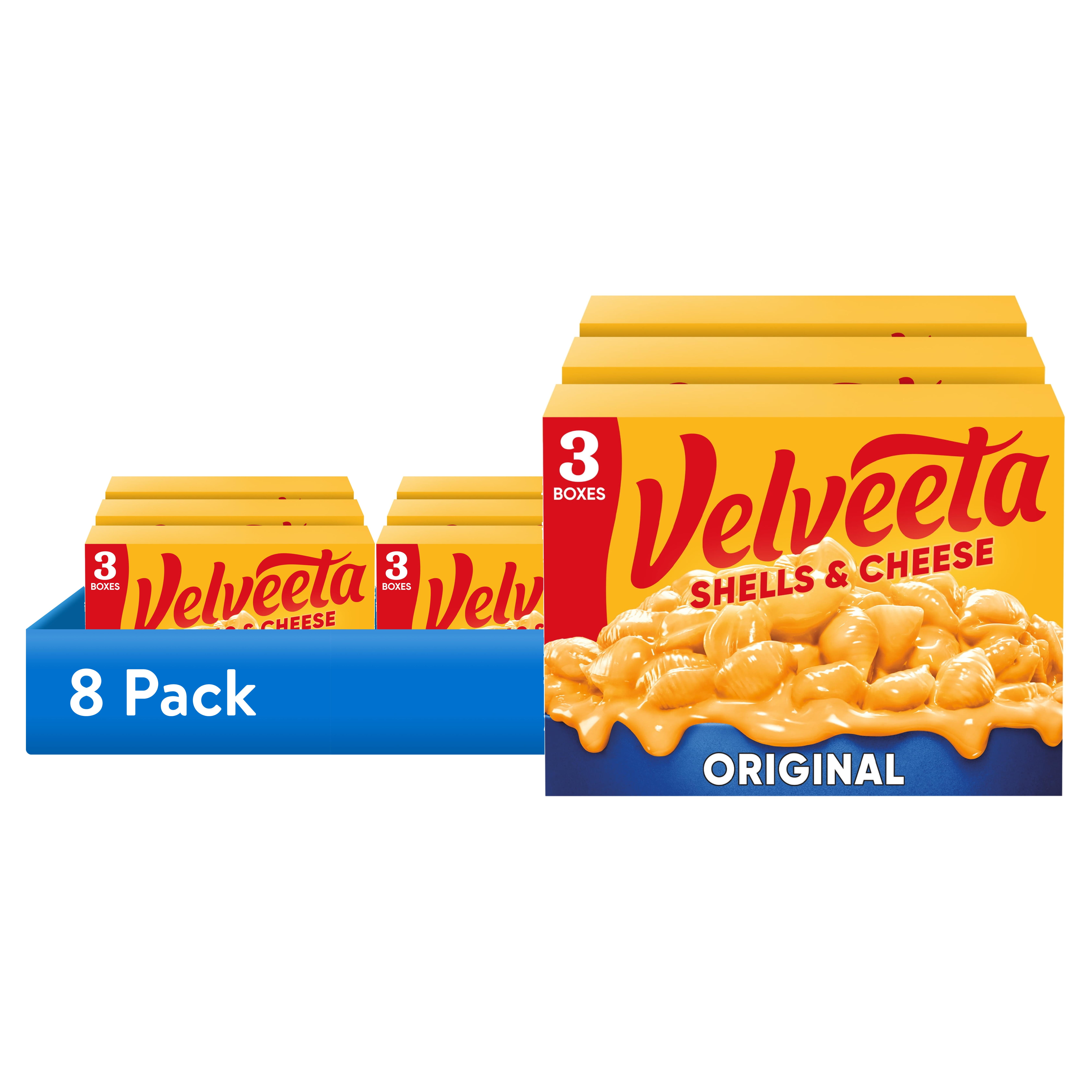(8 pack) Velveeta Shells and Cheese Original Mac N Cheese Dinner, 3 ct Pack, 12 oz Boxes, Shelf-Stable
