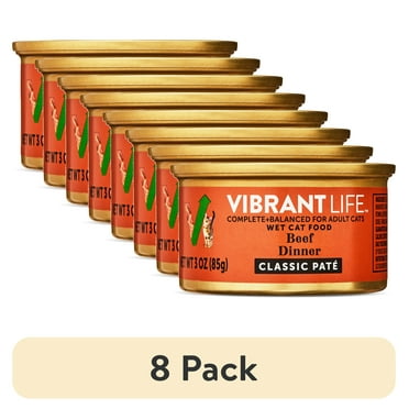 (8 pack) Vibrant Life Beef Dinner Classic Pate Wet Cat Food, Grain-Free, 3 oz Can