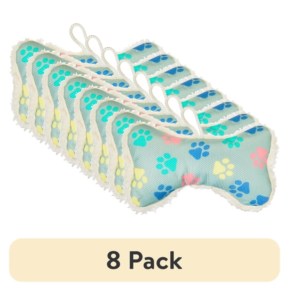 (8 pack) Vibrant Life Cozy Buddy Squeaky Bone Dog Toy, Color May Vary, Chew Level 1