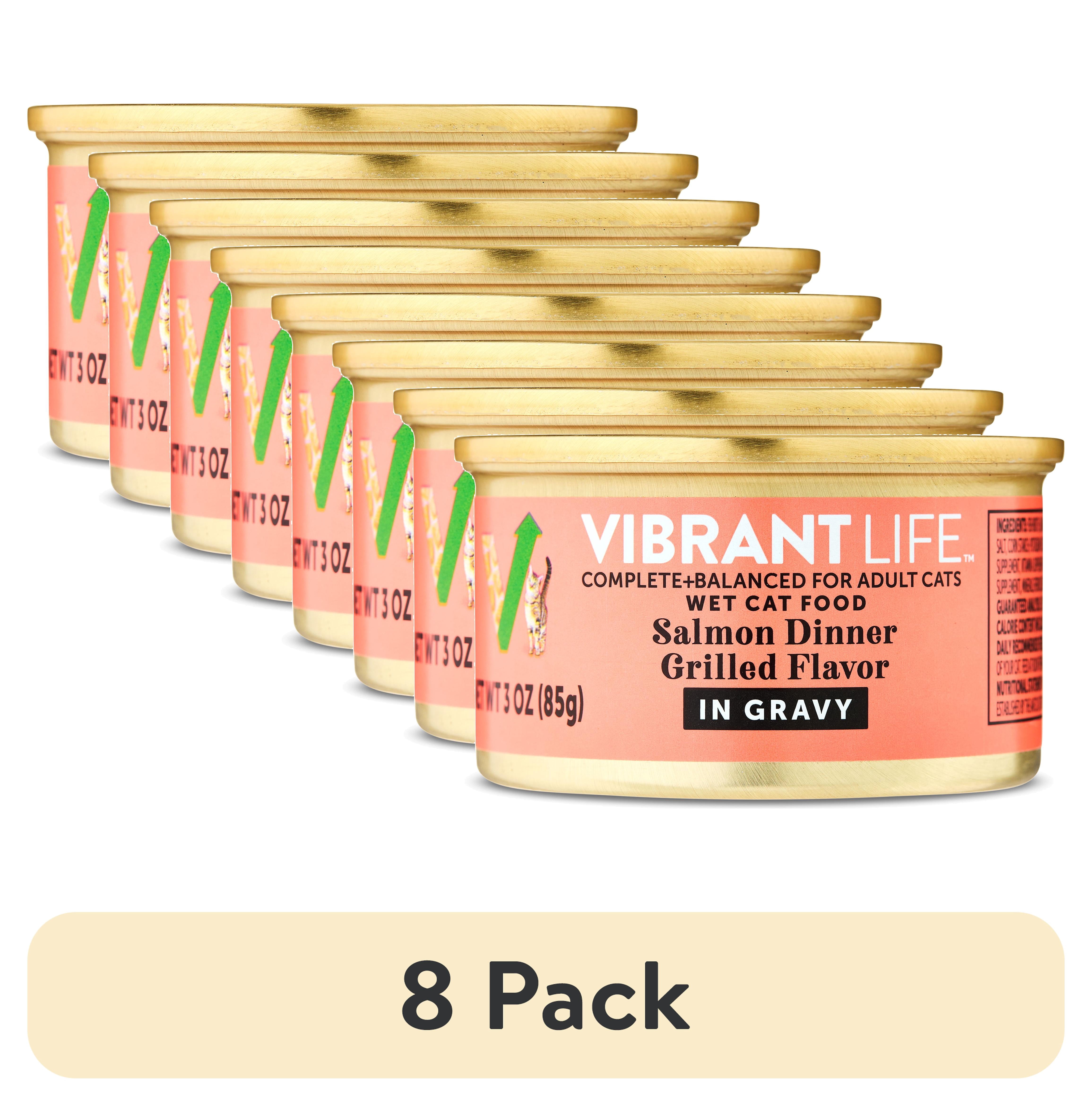 (8 pack) Vibrant Life Salmon Dinner Grilled Flavor in Gravy Wet Cat Food, 3 oz Can