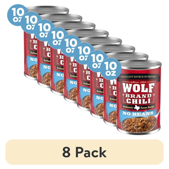(8 pack) Wolf Brand Chili No Beans, Chili Without Beans, 17g Protein Per Serving, 10 oz. Can