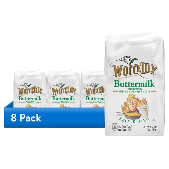 (8 pack) White Lily Self-Rising Buttermilk White Cornmeal Mix, 5 lb Bag
