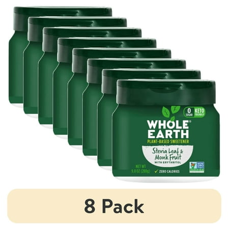 (8 pack) Whole Earth Stevia & Monk Fruit Zero Calorie Sweetener, 9.8 Oz (280 g) Jar