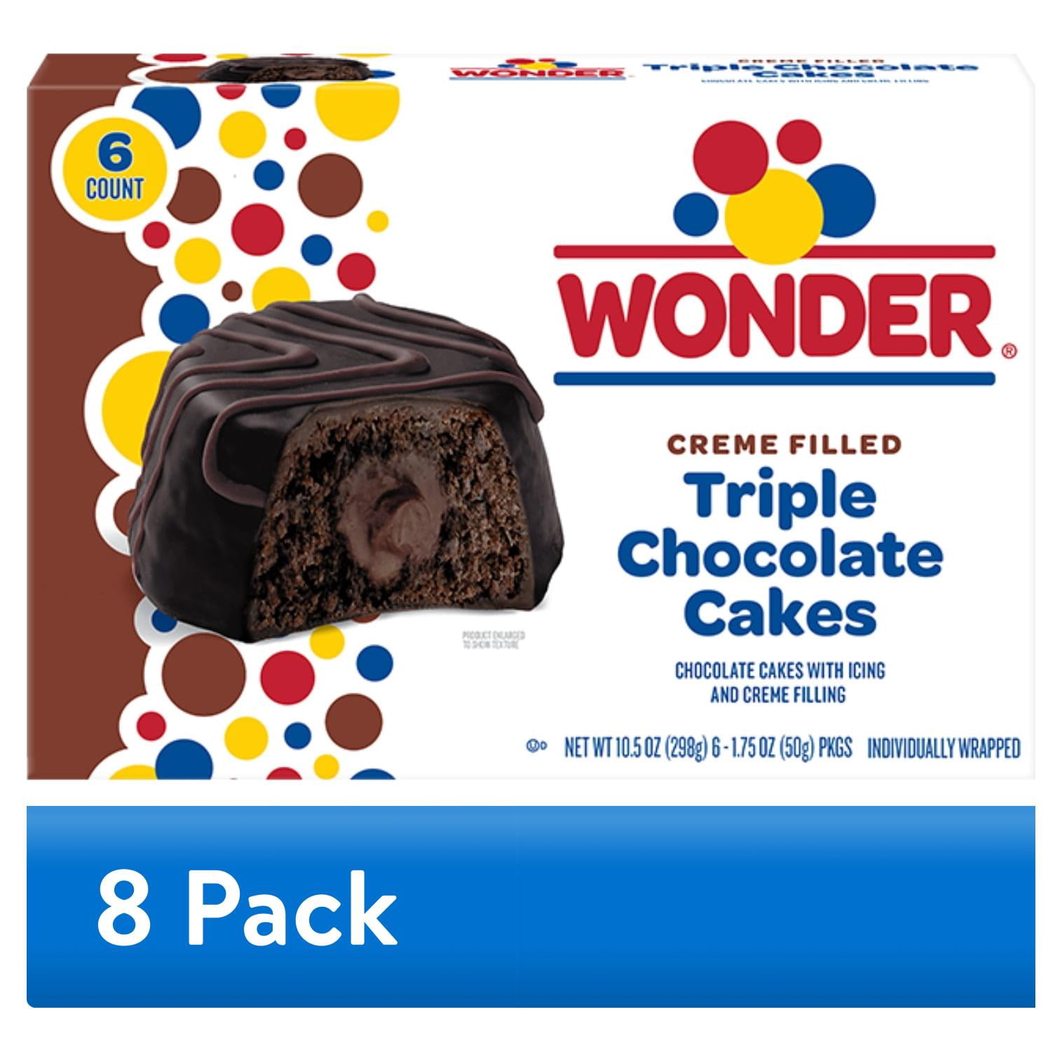 (8 pack) Wonder Crème Filled Triple Chocolate Cakes, Individually Wrapped Chocolate Snack Cakes, 6 Count