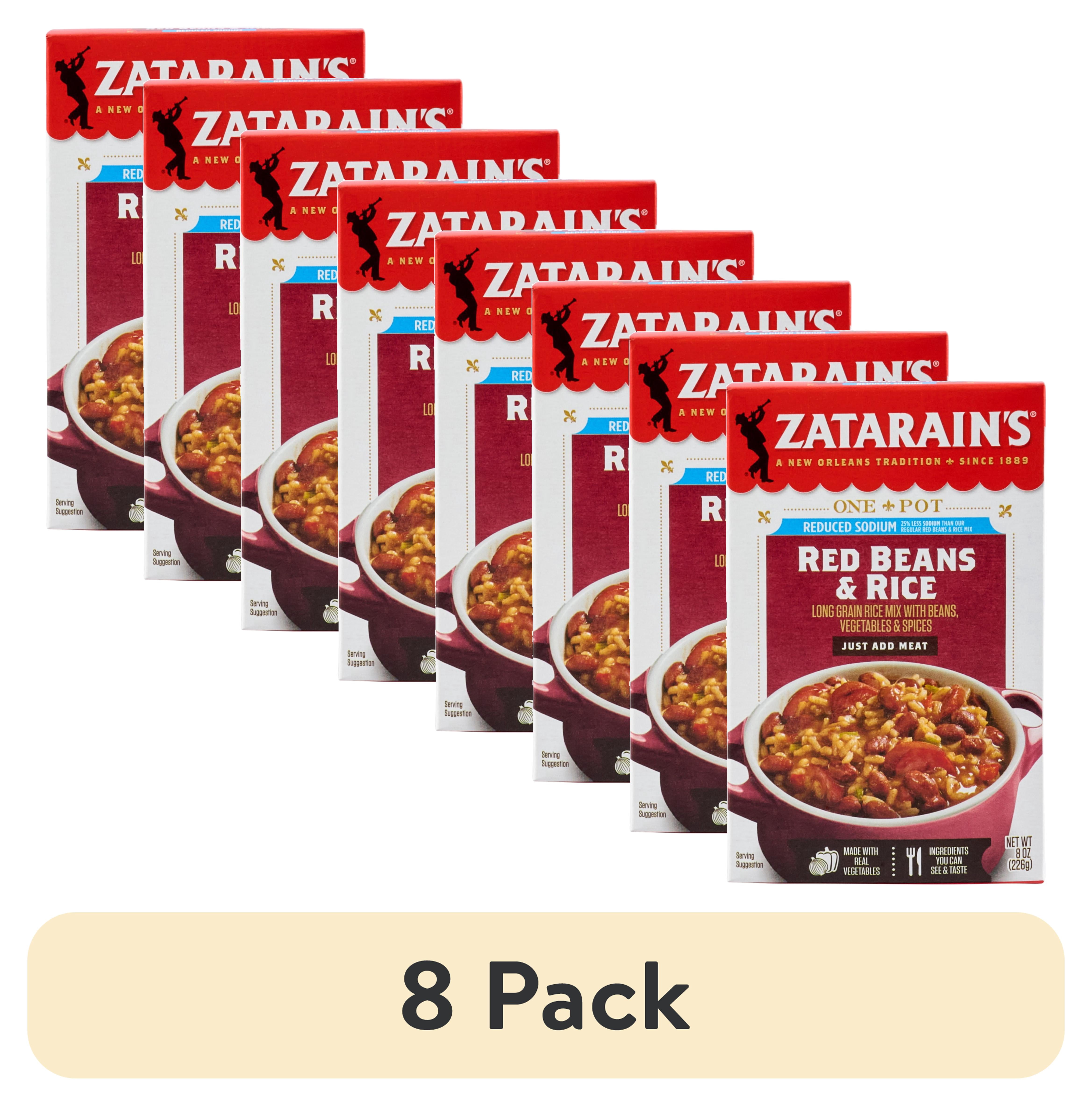 (8 pack) Zatarain's Reduced Sodium Red Beans & Rice Mix, 8.0 oz Box