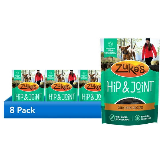 (8 pack) Zuke's Hip & Joint Soft Dog Treats, Natural Chicken Recipe Tender Chews, 6 oz Pouch