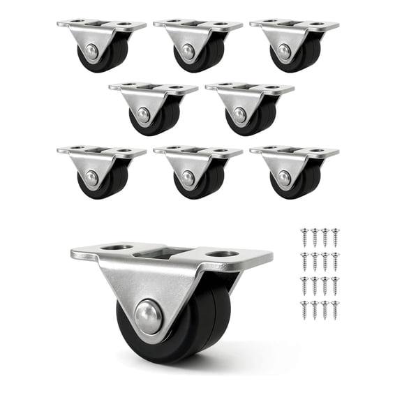 8-pack mini fixed wheels - 1/2 inch small quiet rigid board furniture wheel, with metal top plate small rubber rolling wheel, unidirectional small electric wheel suitable for storage boxes