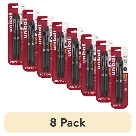 (8 pack) uniball 207 Plus+ Retractable Gel Pens, Medium Point, 0.7mm, Black Ink, 2 Count