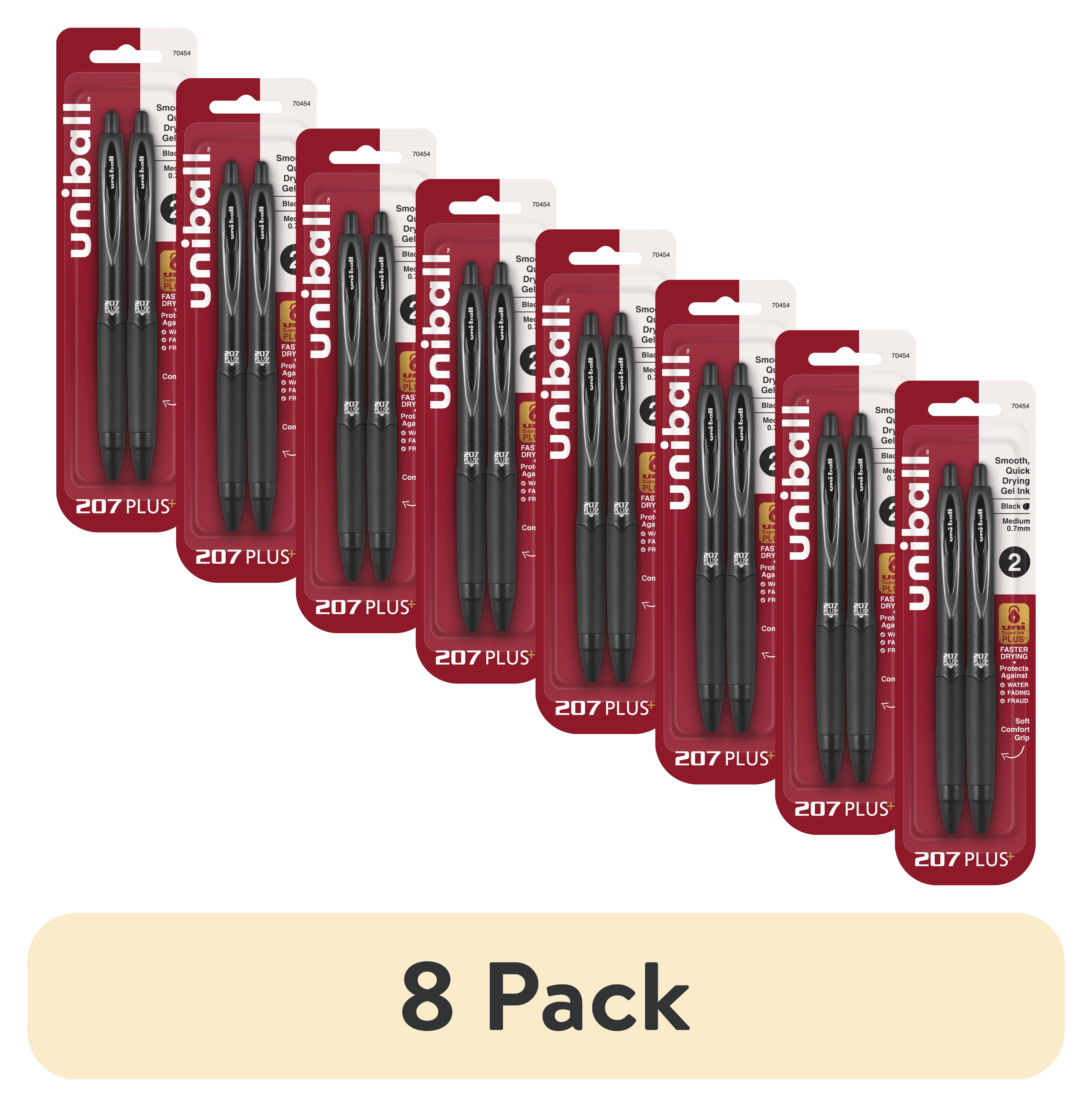 (8 pack) uniball™ 207 PLUS+ Retractable Gel Pen, Medium Point (0.7mm), Black, 2 Pack