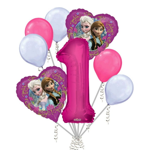 8 pc Disney Frozen Heart Balloon Bouquet 1st Birthday Party Decoration Elsa Anna Birthday