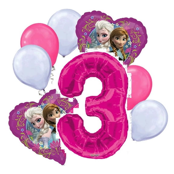 8 pc Disney Frozen Heart Balloon Bouquet 3rd Birthday Party Decoration Elsa Anna Birthday