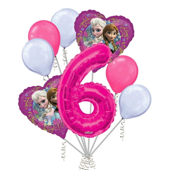 8 pc Disney Frozen Heart Balloon Bouquet 6th Birthday Party Decoration Elsa Anna Birthday