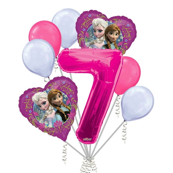 8 pc Disney Frozen Heart Balloon Bouquet 7th Birthday Party Decoration Elsa Anna Birthday