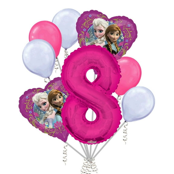 8 pc Disney Frozen Heart Balloon Bouquet 8th Birthday Party Decoration Elsa Anna Birthday