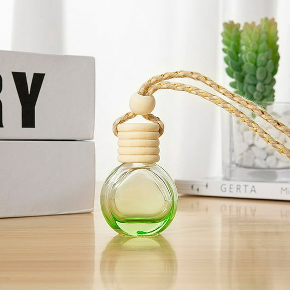 8 pc Empty Glass Perfume Bottle Pendants with Wood Cap Aromatherapy Fragrance Essential Oil Diffuser Bottle Car Hanging Decor Light Green 5x3.5cm Capacity: 10ml(0.34fl. oz) Glass