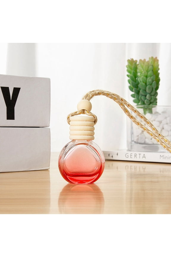 8 pc Empty Glass Perfume Bottle Pendants with Wood Cap Aromatherapy Fragrance Essential Oil Diffuser Bottle Car Hanging Decor Red 5x3.5cm Capacity: 10ml(0.34fl. oz)