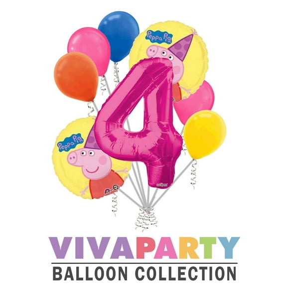 8 pc Peppa Pig Round Balloon Bouquet 4th Birthday Party Decoration Birthday