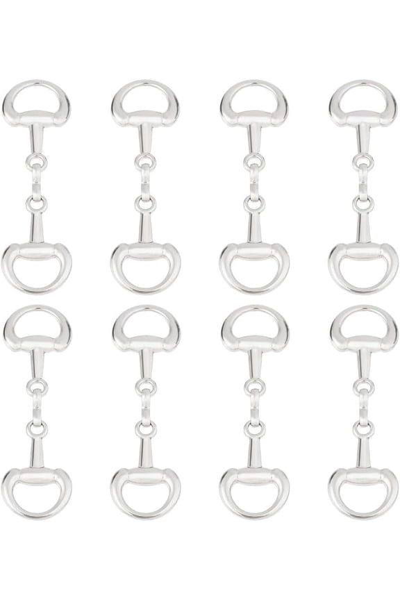 8 pc Platinum Double D-Rings Snaffle Bit Buckles Equestrian Jewelry Making Metal Link for Necklaces Bracelets Foldable Connecting Clasp for DIY Snaffle Bit for Women
