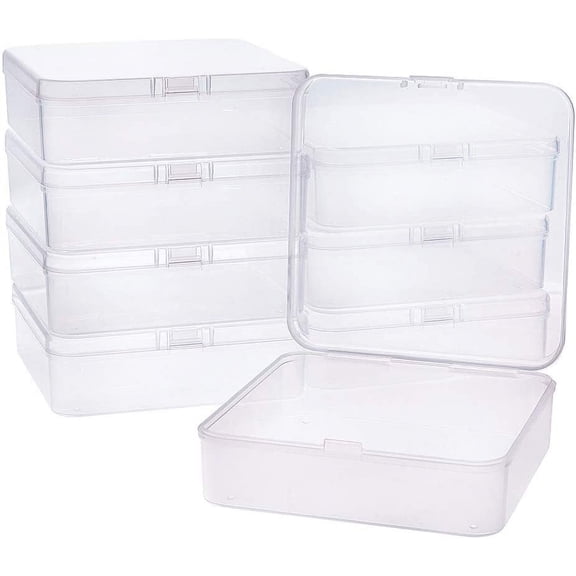 8 pc Polypropylene(PP) Plastic Boxes Bead Storage Containers with Hinged Lid Square Clear 11.5x11.5x3.5cm