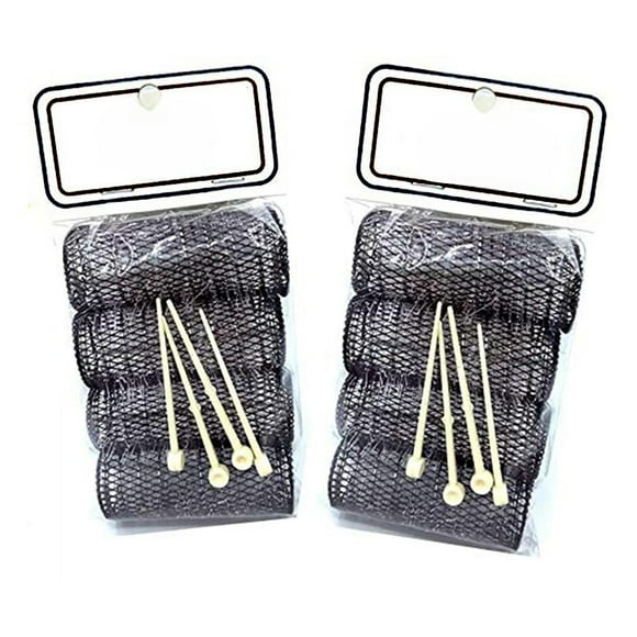 8 pc Vintage Style Hair Roller xlarge BRUSH ROLLERS & PINS Mesh Hair Curlers With Bristles 3" Long x 1-1/8" with Locking Pins